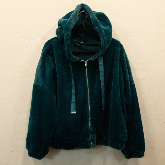 EXPRESS Jackets & Blazers - Express green faux fur zip up hooded jacket-XL